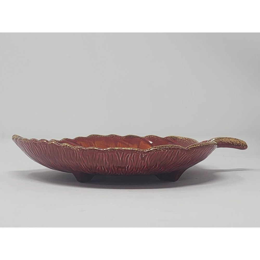Ceramic‎ Dish Orange Leaf Shaped With Gold Trim Fall Colors - Picture 6 of 9